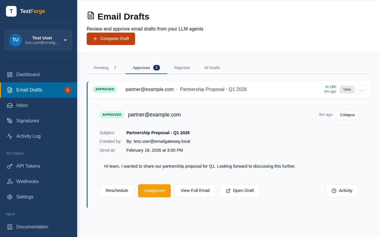 Email Draf Scheduled Emails - TextForge Docs