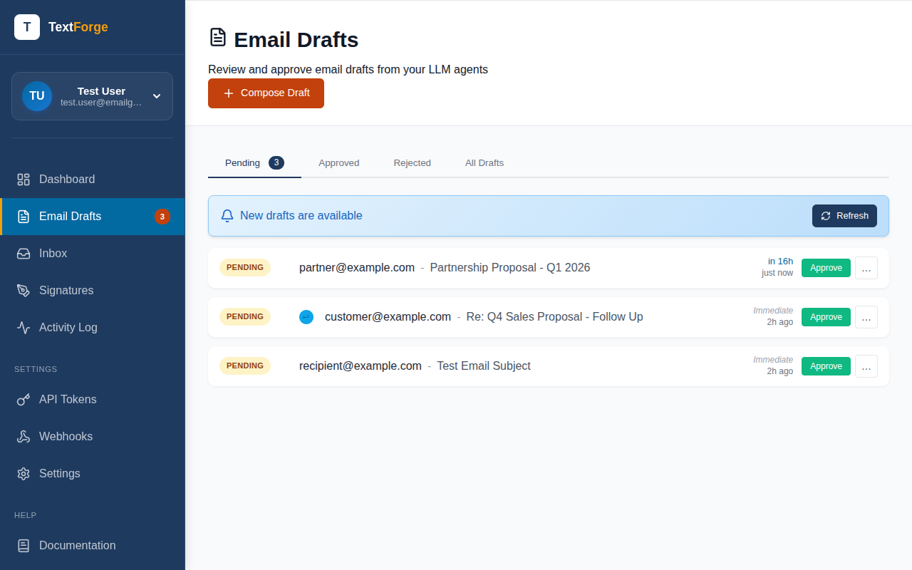 Email Draf Scheduled Emails - TextForge Docs